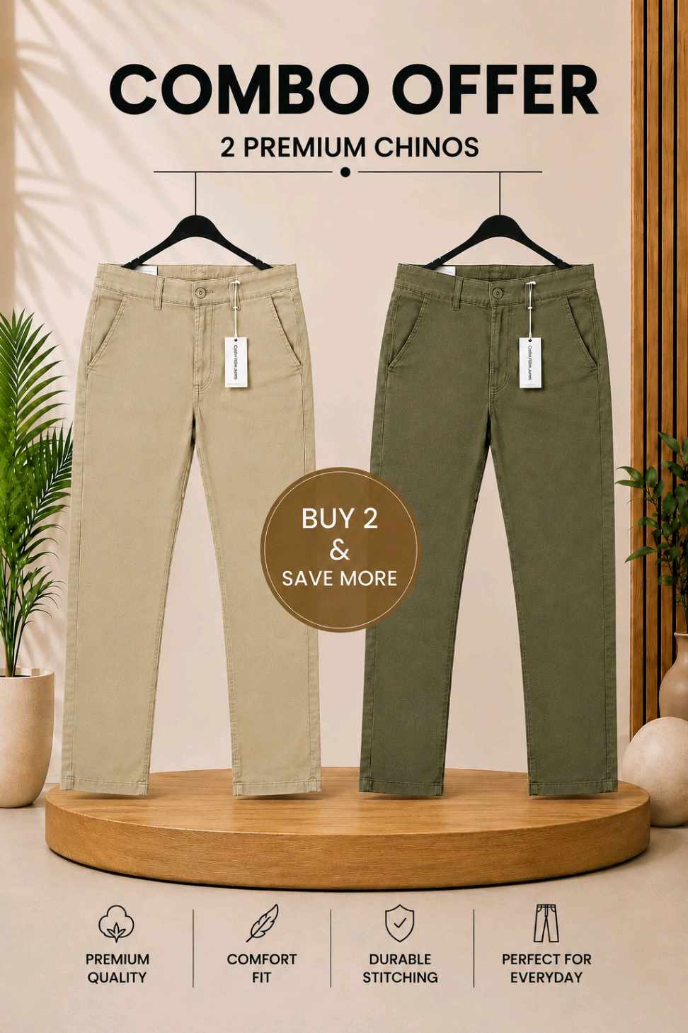 *Combo Offer*Premium Export Gabardine Pant(Light Khaki+Olive Green)
